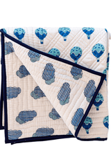 Hot Air Balloon Hand Block Printed Cotton Mulmul Quilt