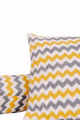 Grey Mustard Chevron Pillow and Bolsters Set