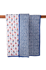 Sail Away Hand Block Printed Cotton Mulmul Quilt