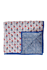 Sail Away Hand Block Printed Cotton Mulmul Quilt