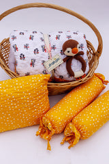 Mustard Dotted Pillow and Bolsters Set