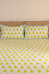 Yellow Pear Hand Block Print Bedsheet