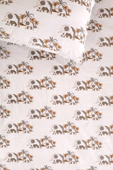 Mamma and Baby Elephant Hand Block Printed Bedsheet