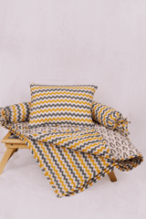 Grey Mustard Chevron Pillow and Bolsters Set